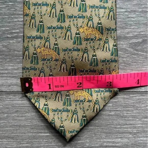 Salvatore Ferragamo Silk Gold Blue Tassel Cheetah Print 58” Men’s Necktie - Picture 5 of 6